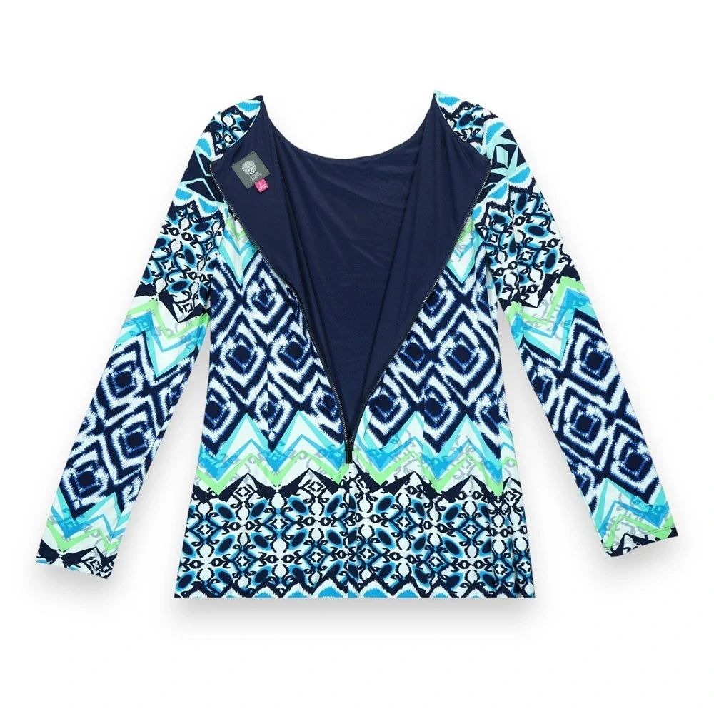 Vince Camuto Shift Dress Geometric‎ Pattern Long Sleeve Zip Up Size 6 MSRP $128